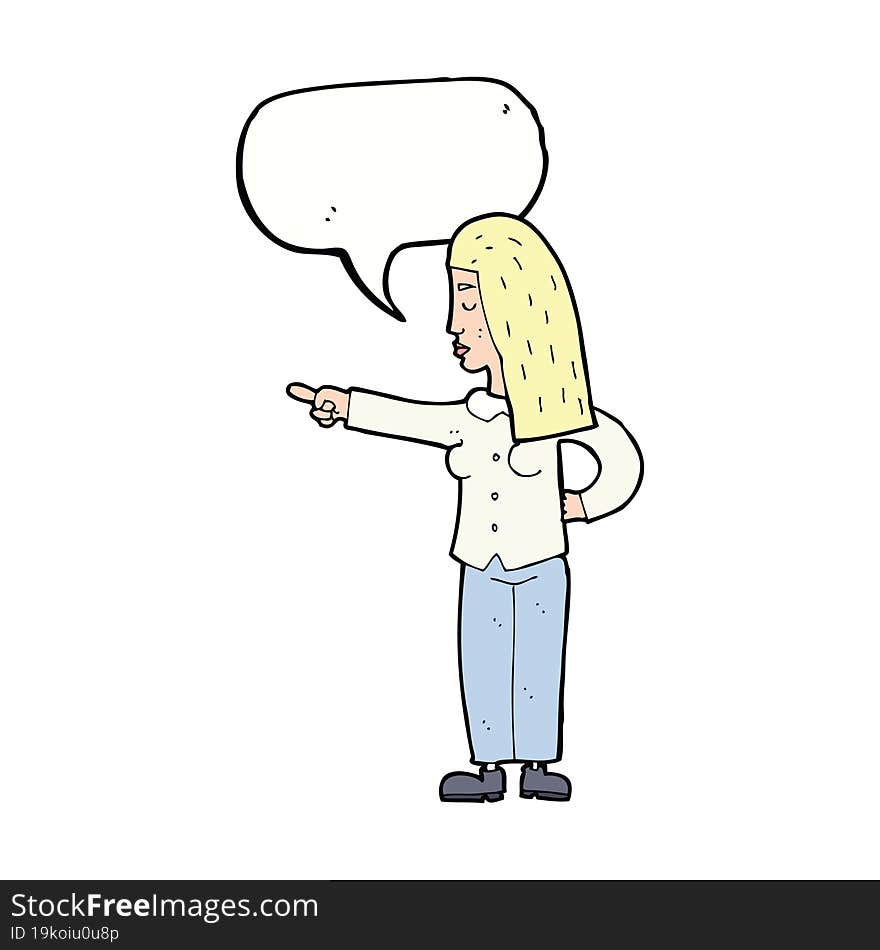 cartoon woman pointing with speech bubble