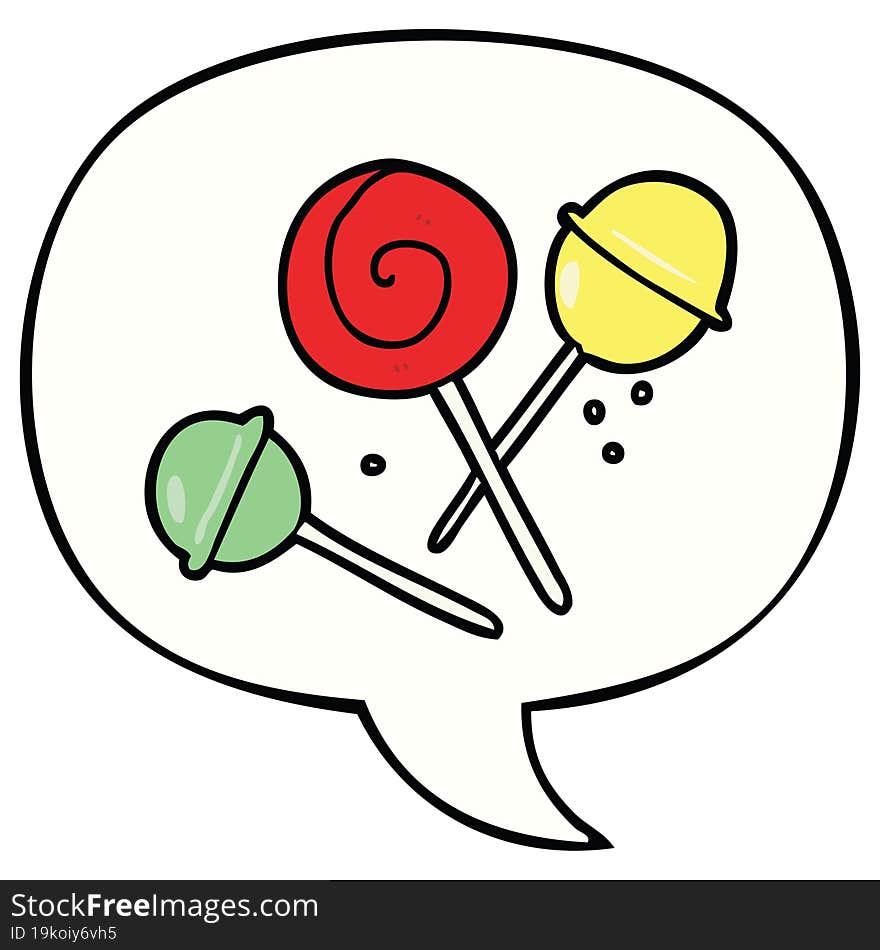 cartoon traditional lollipop and speech bubble