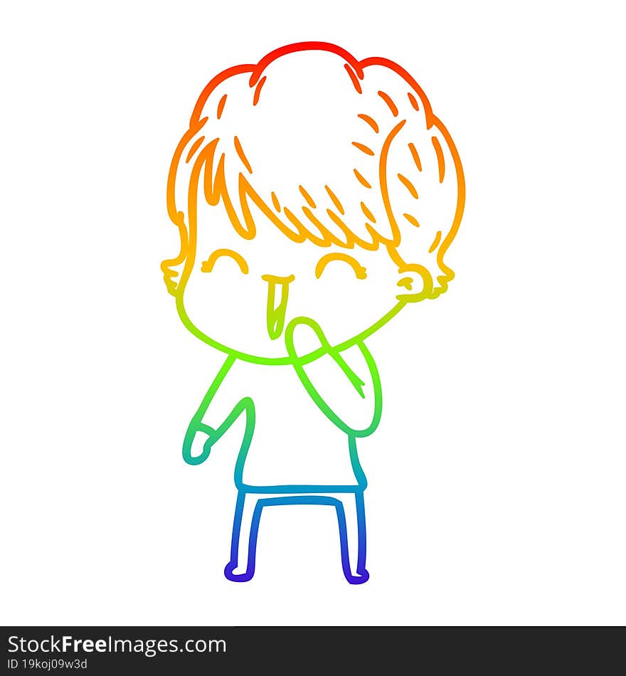 rainbow gradient line drawing of a cartoon laughing woman