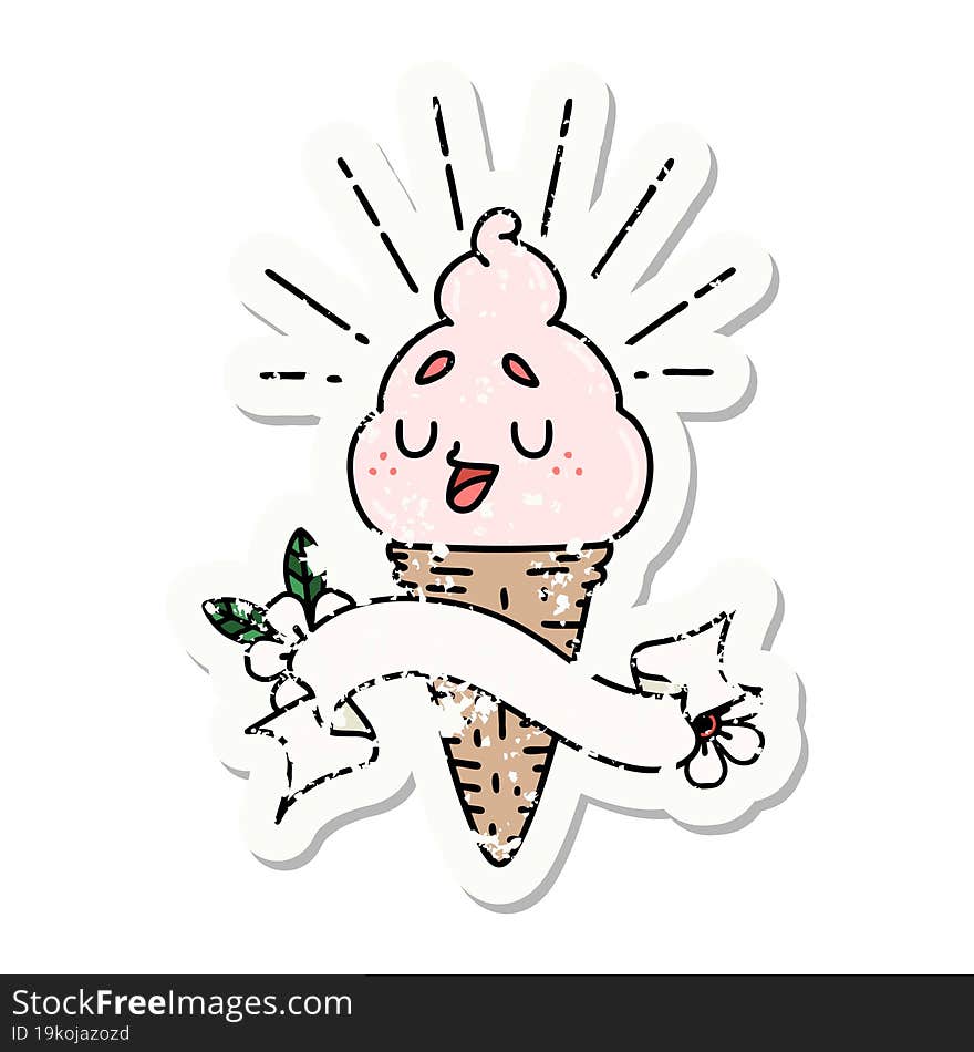 grunge sticker of tattoo style ice cream character