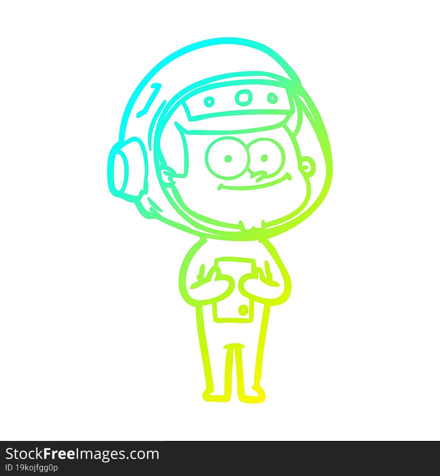 cold gradient line drawing of a happy astronaut cartoon