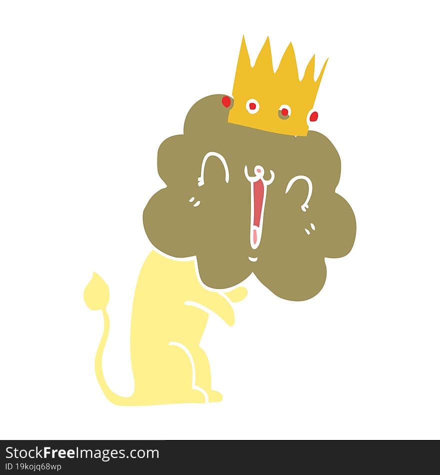 flat color style cartoon lion with crown