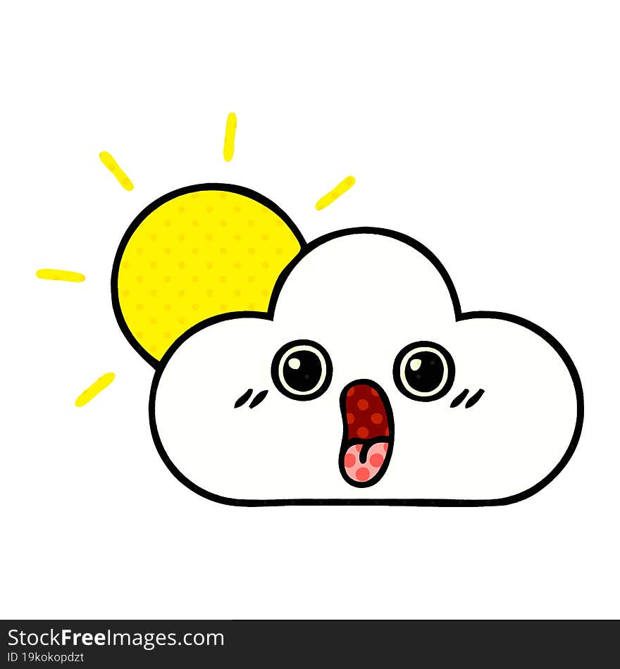 comic book style cartoon of a sun and cloud