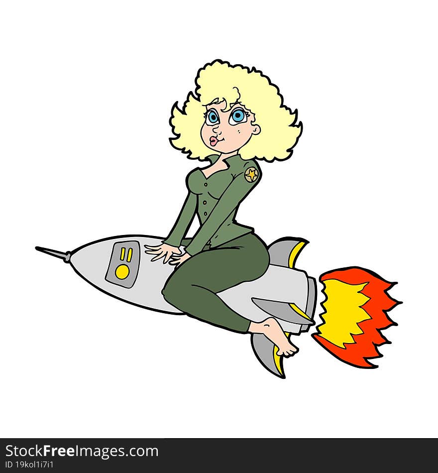 cartoon army pin up girl riding missile