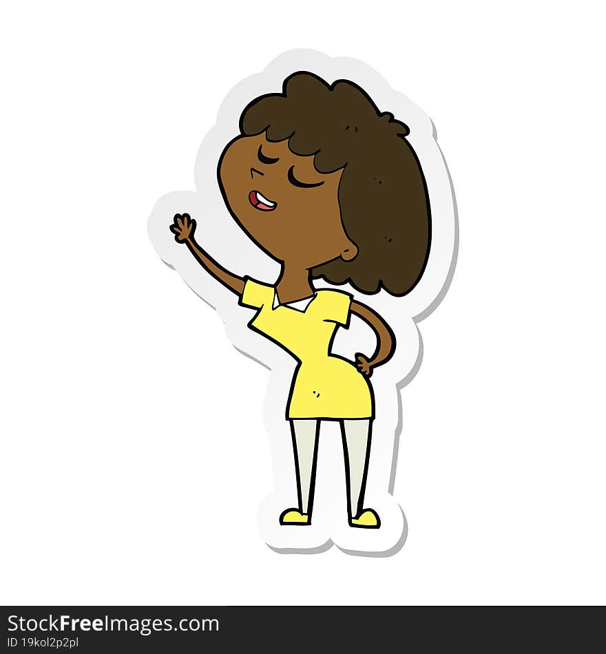 sticker of a cartoon happy woman about to speak