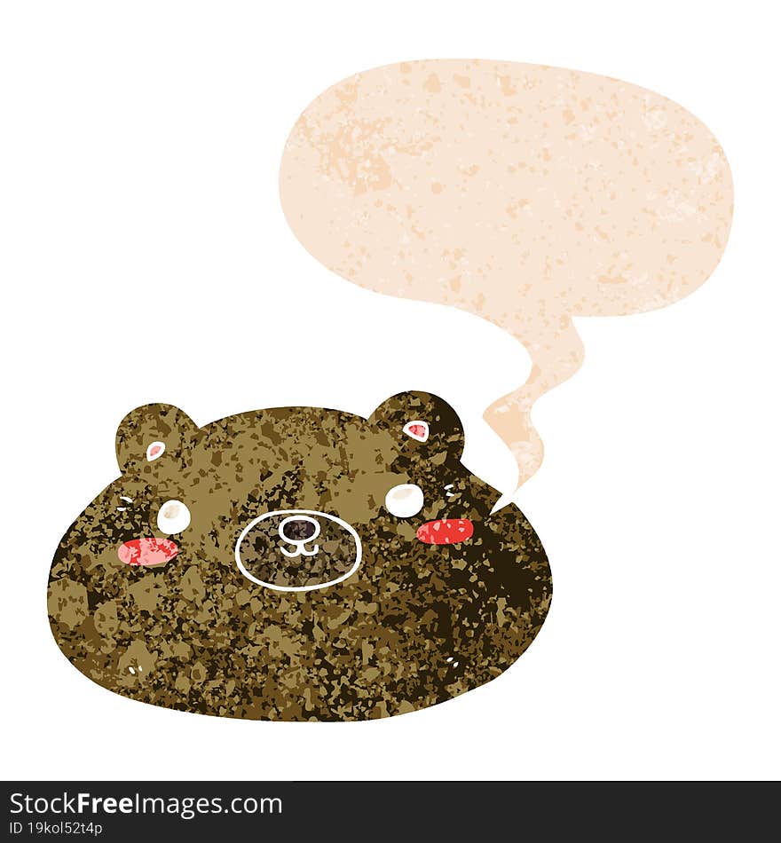 cartoon bear and speech bubble in retro textured style