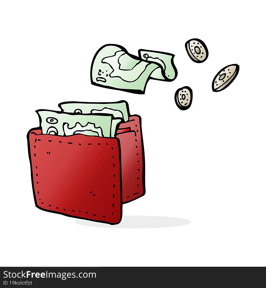 cartoon wallet spilling money