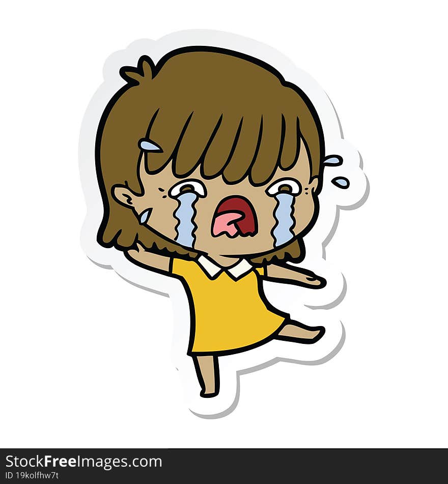 Sticker Of A Cartoon Girl Crying