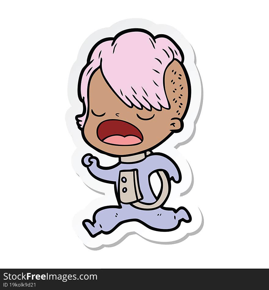 sticker of a cartoon cool hipster girl in space suit