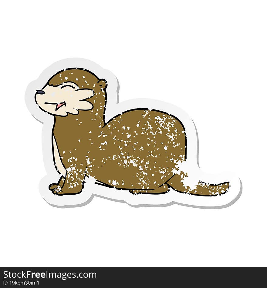 Distressed Sticker Of A Laughing Otter Cartoon