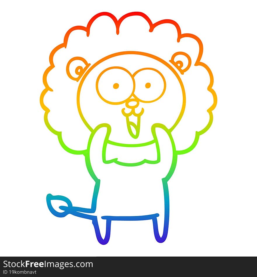 rainbow gradient line drawing of a happy cartoon lion