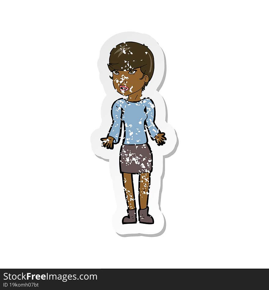 retro distressed sticker of a cartoon confused woman