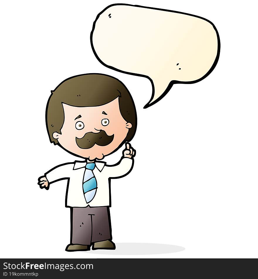 cartoon newsreader man with idea with speech bubble