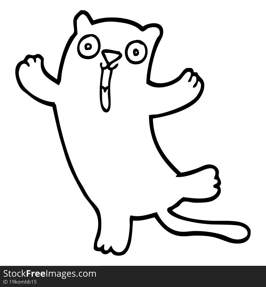 black and white cartoon happy cat