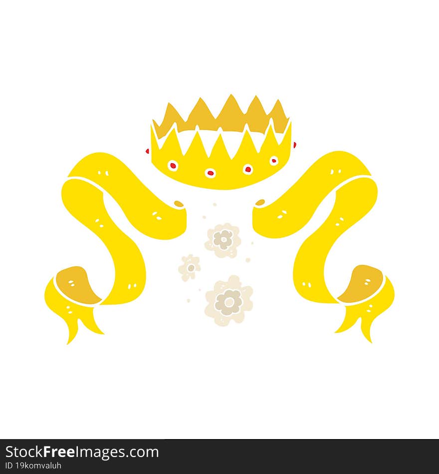 flat color illustration of a cartoon crown and scroll