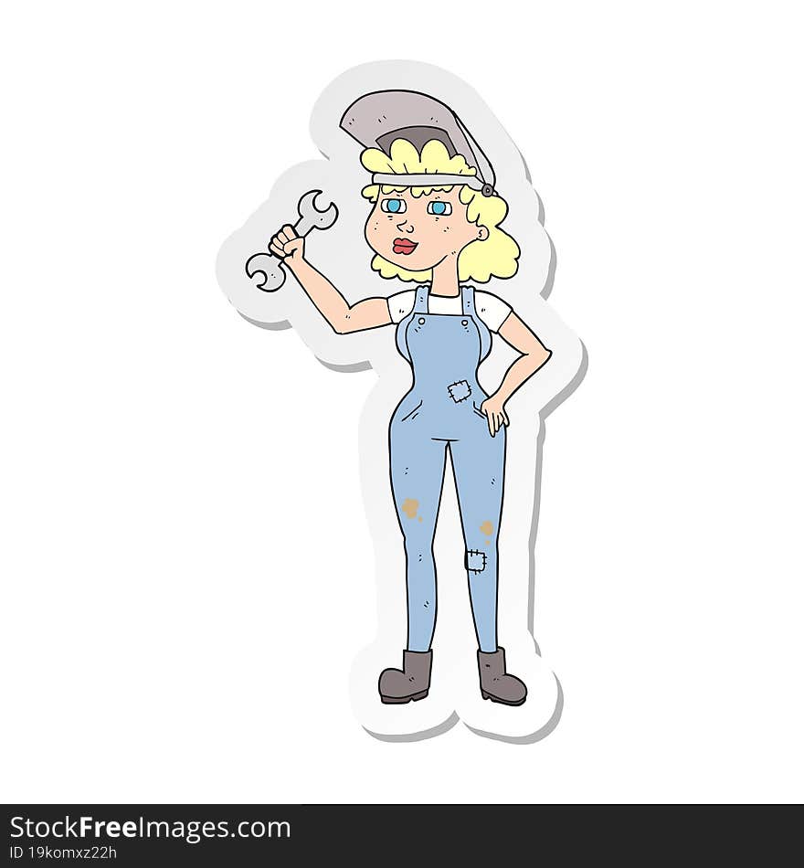 sticker of a cartoon woman with spanner