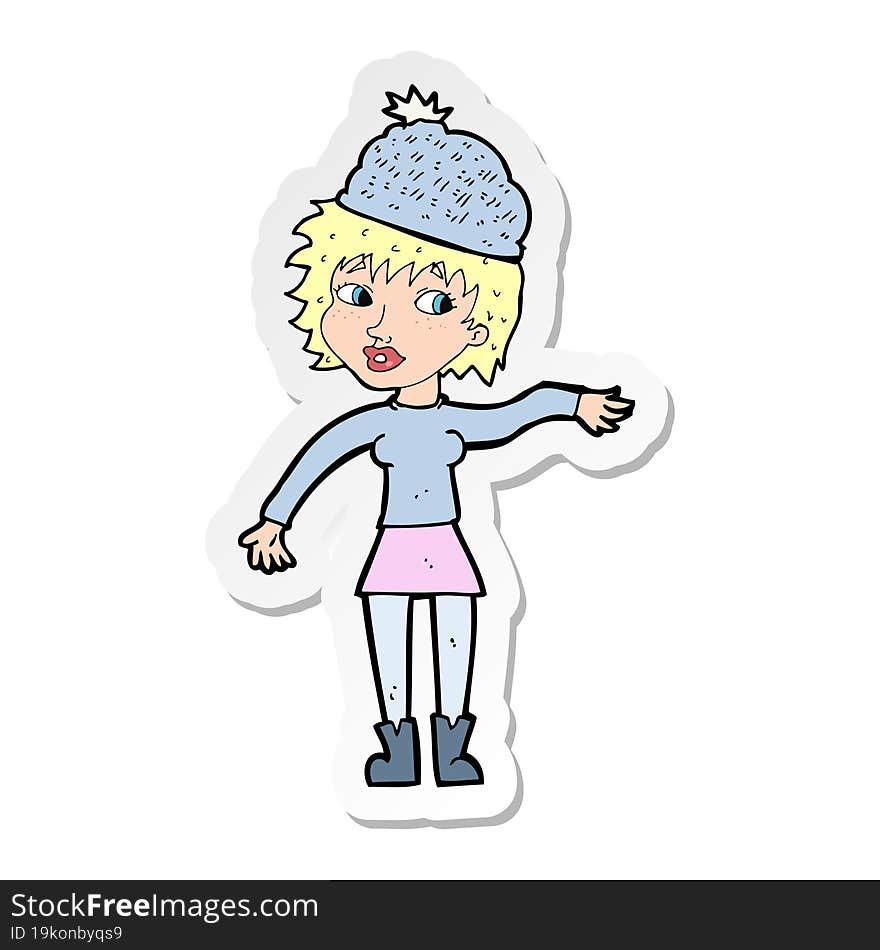 sticker of a cartoon woman wearing hat