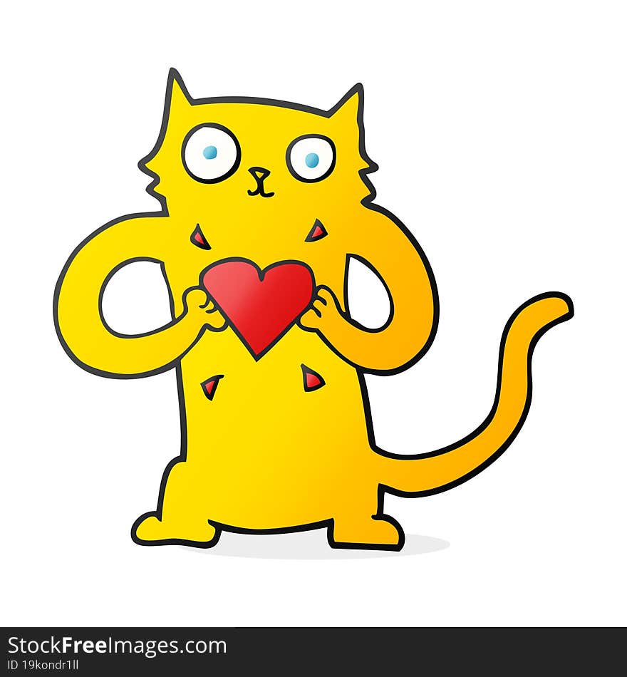 freehand drawn cartoon cat with love heart