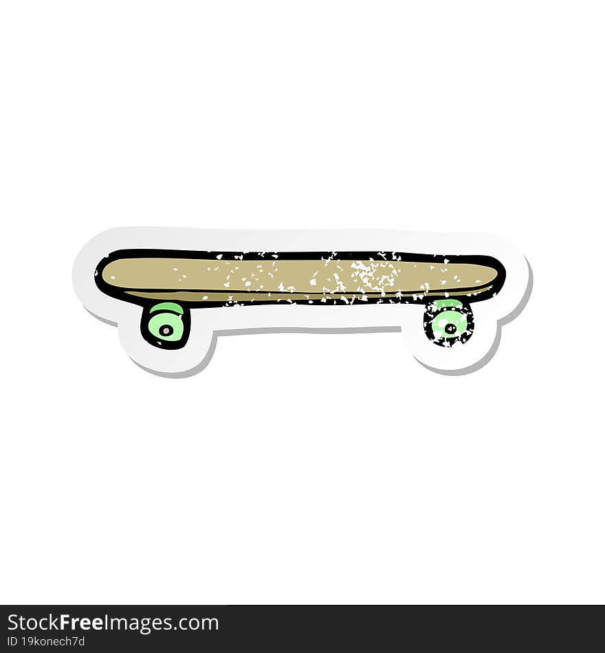 retro distressed sticker of a cartoon skateboard