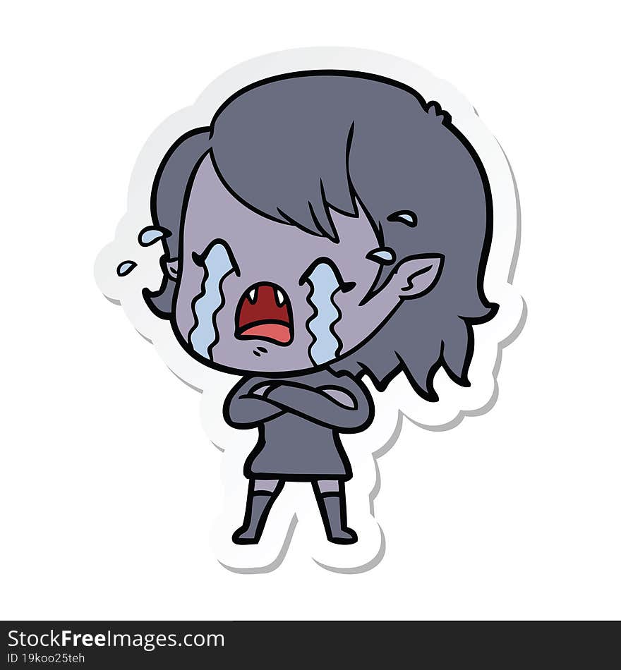 sticker of a cartoon crying vampire girl