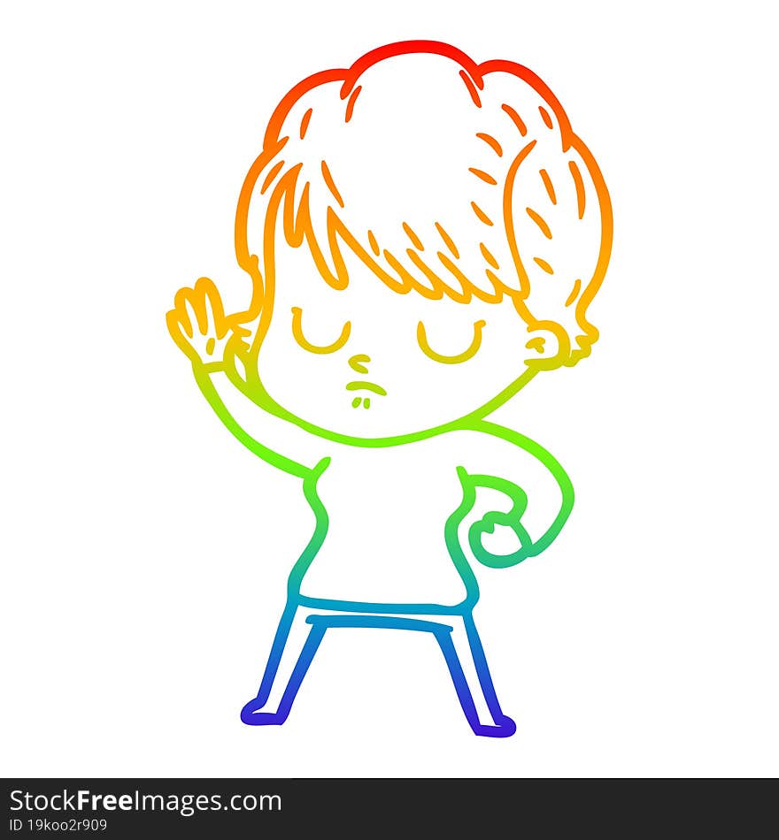 rainbow gradient line drawing of a cartoon woman