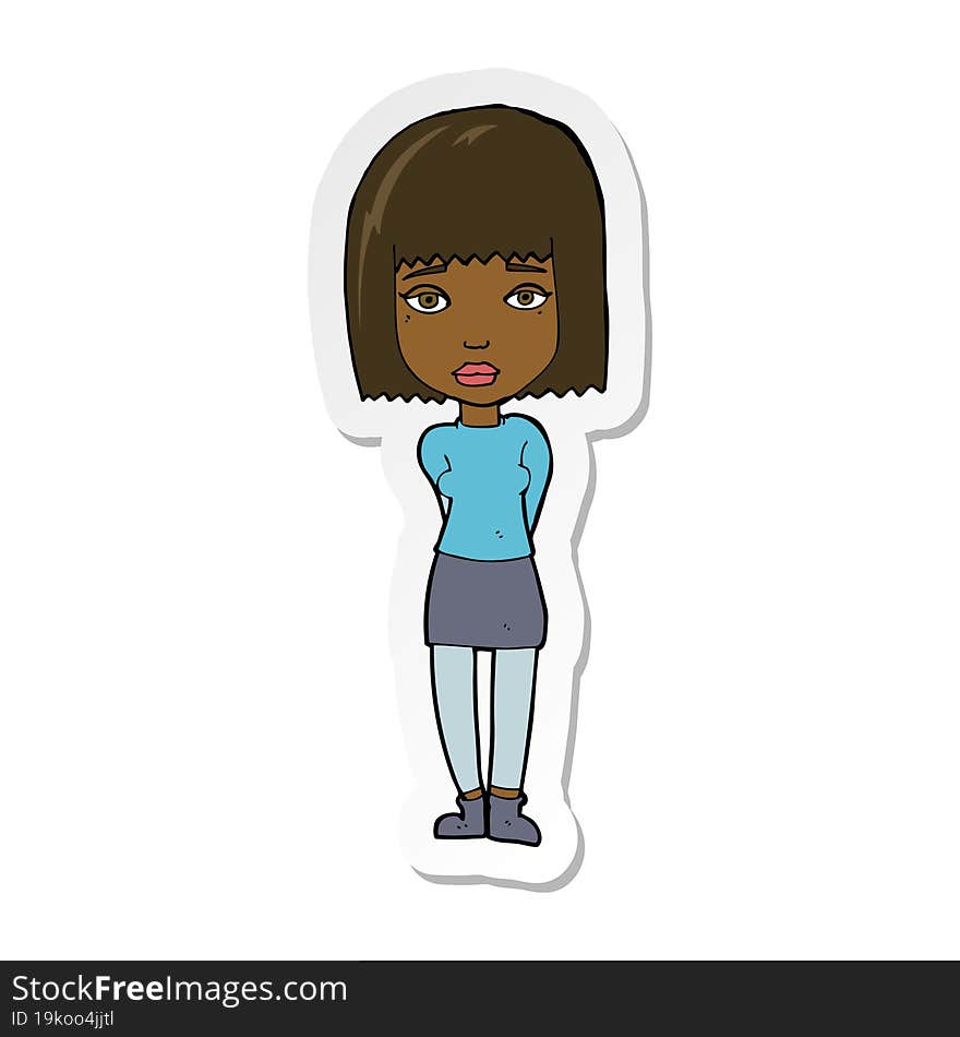 Sticker Of A Cartoon Serious Girl