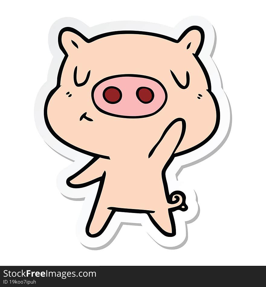 sticker of a cartoon content pig