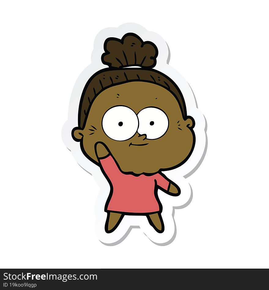 sticker of a cartoon happy old woman