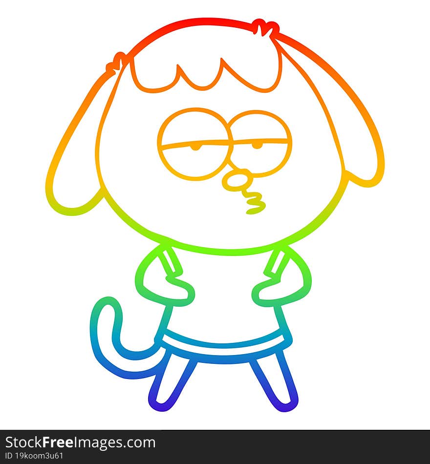 rainbow gradient line drawing of a cartoon bored dog