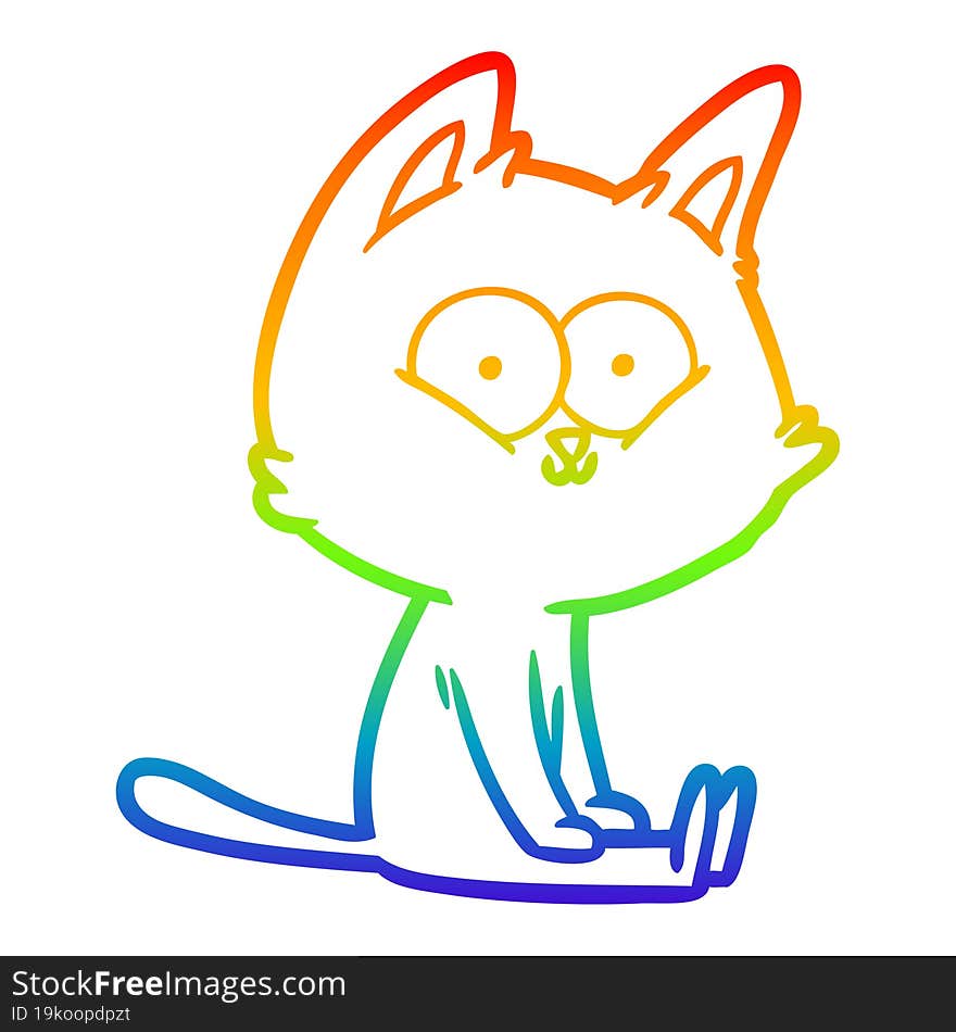 Rainbow Gradient Line Drawing Cartoon Cat Sitting