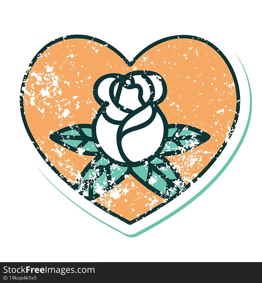 Distressed Sticker Tattoo Style Icon Of A Heart And Flowers