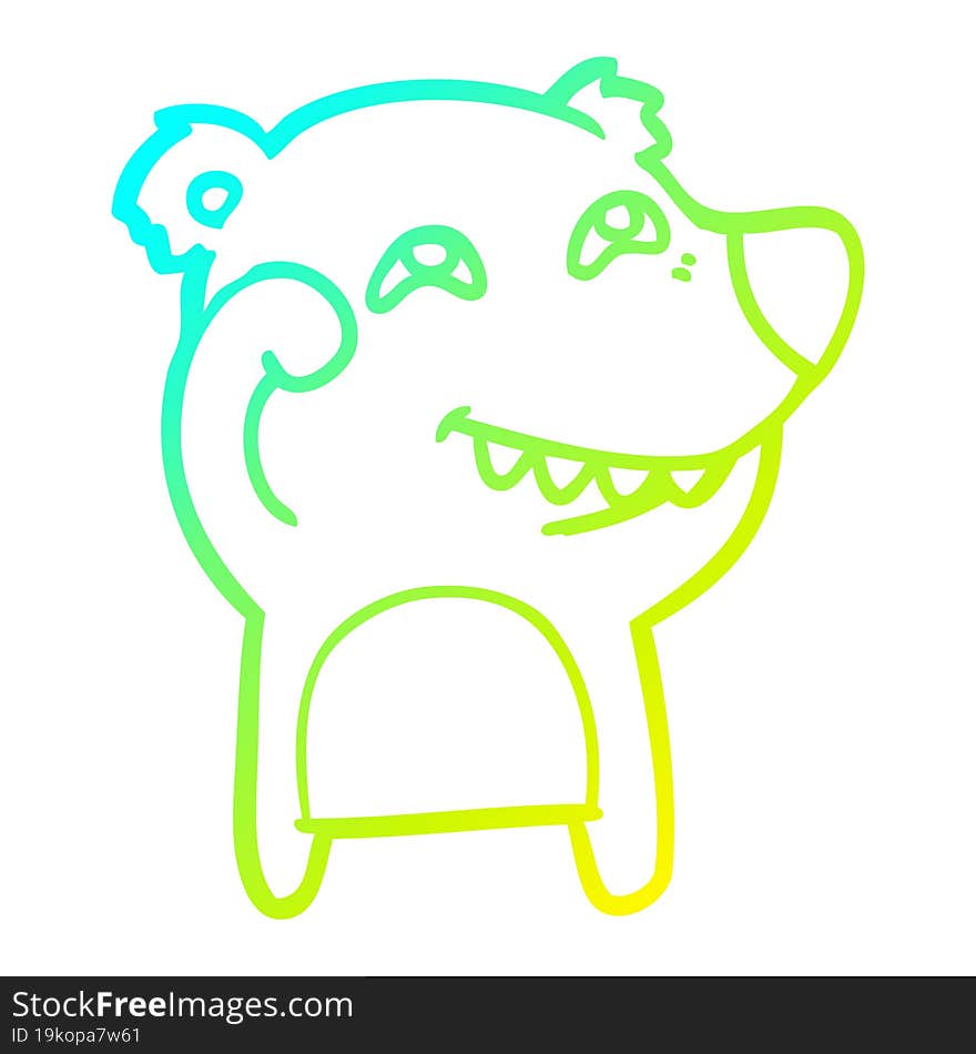 Cold Gradient Line Drawing Cartoon Bear Showing Teeth