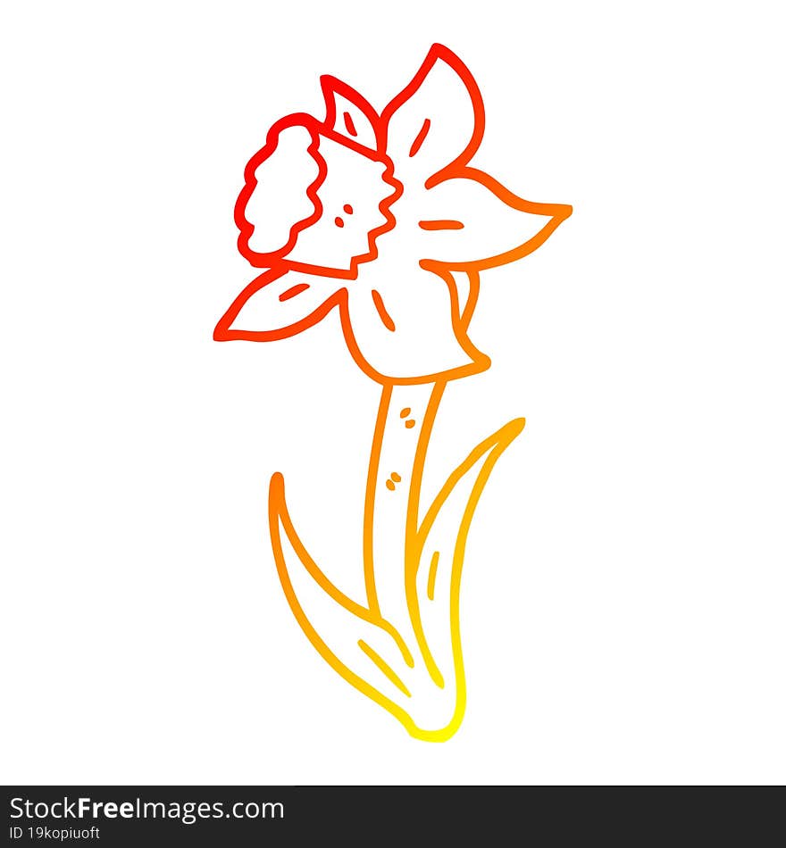 Warm Gradient Line Drawing Cartoon Daffodil