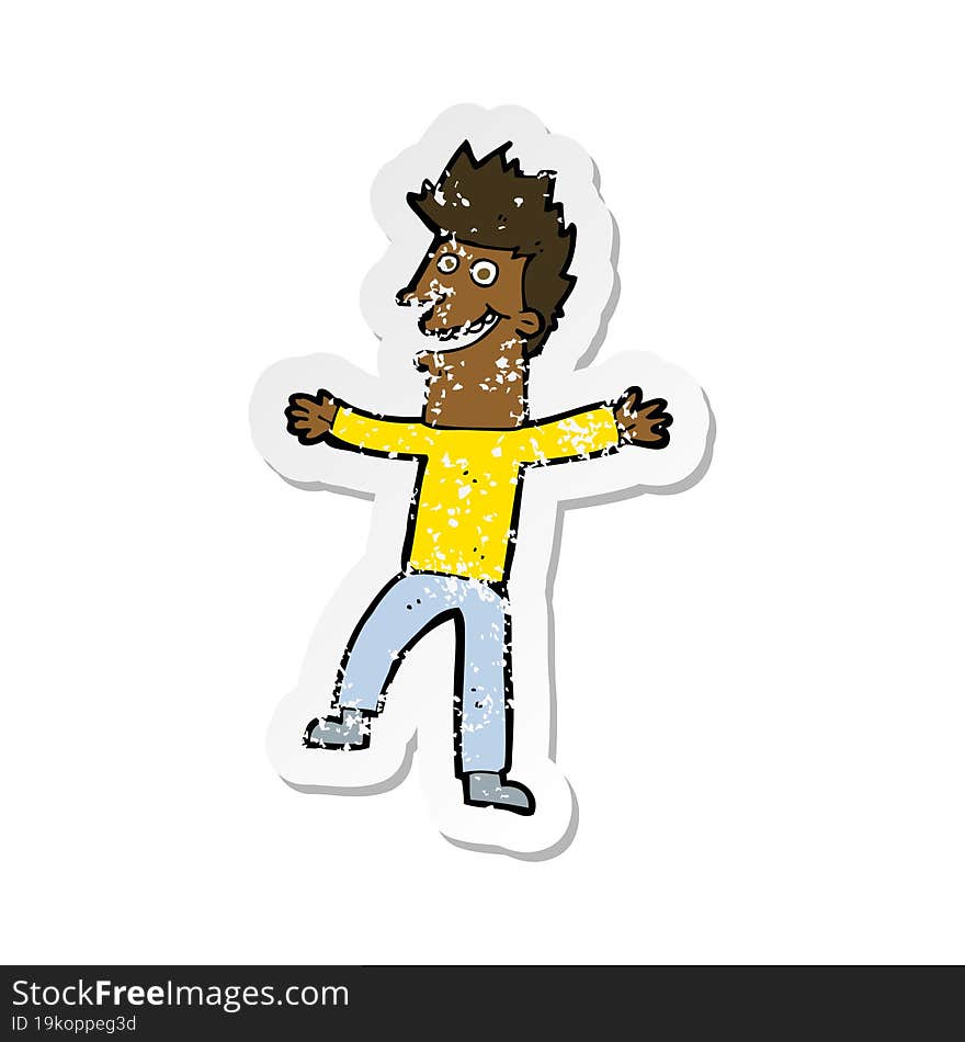 Retro Distressed Sticker Of A Cartoon Happy Man