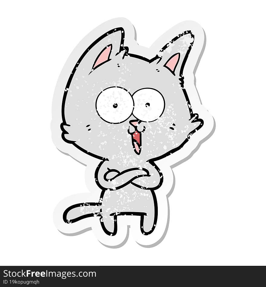 distressed sticker of a funny cartoon cat