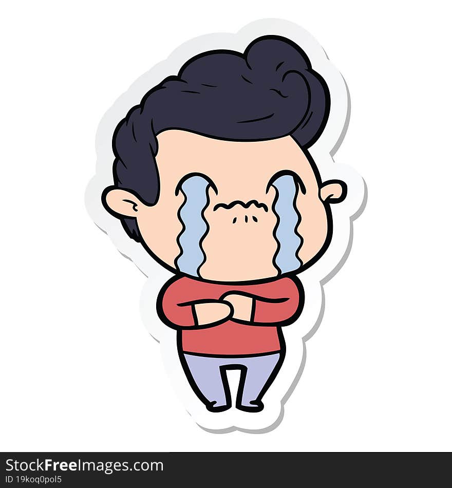 sticker of a cartoon man crying