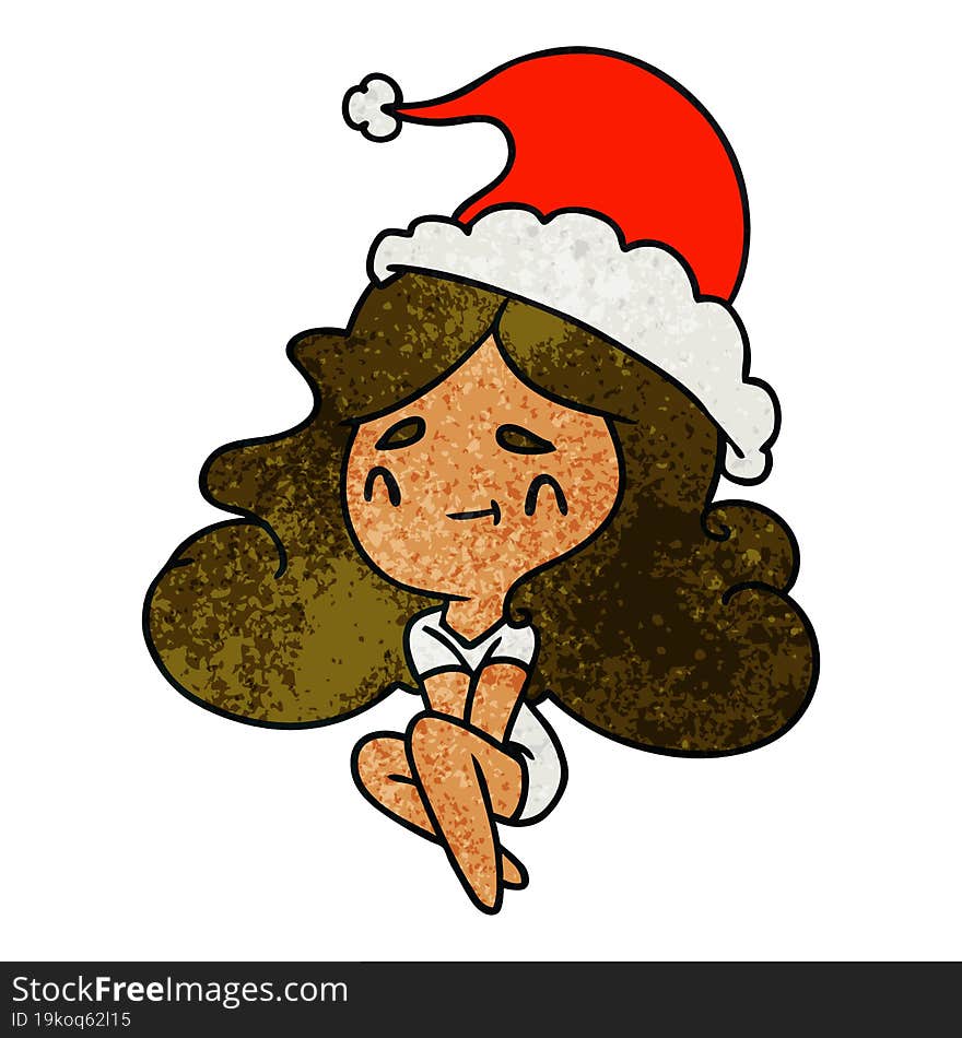 hand drawn christmas textured cartoon of kawaii girl