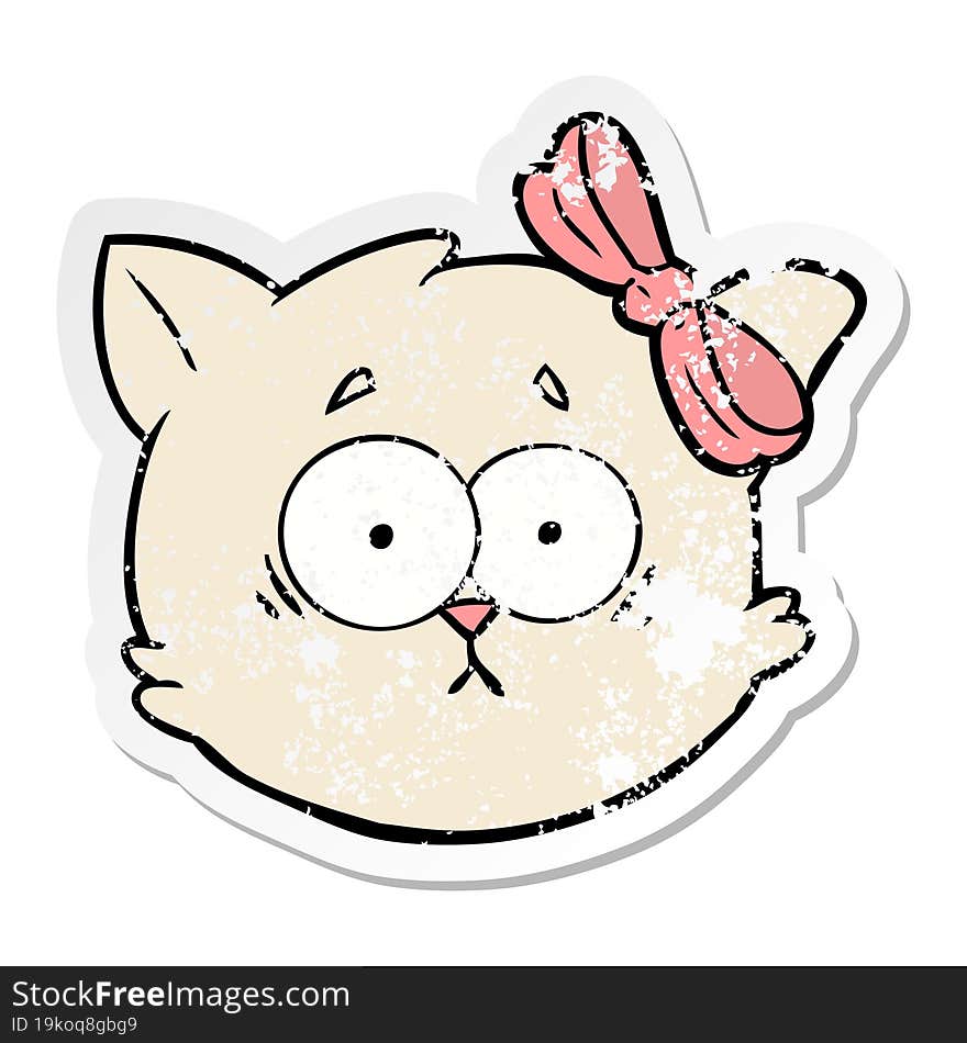 distressed sticker of a worried cartoon cat face