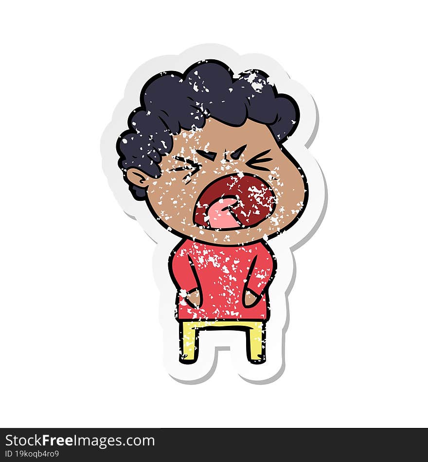 distressed sticker of a cartoon furious man