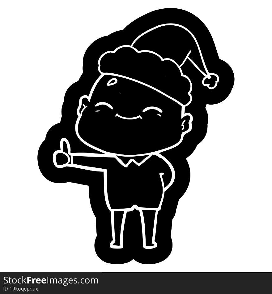 happy quirky cartoon icon of a bald man wearing santa hat