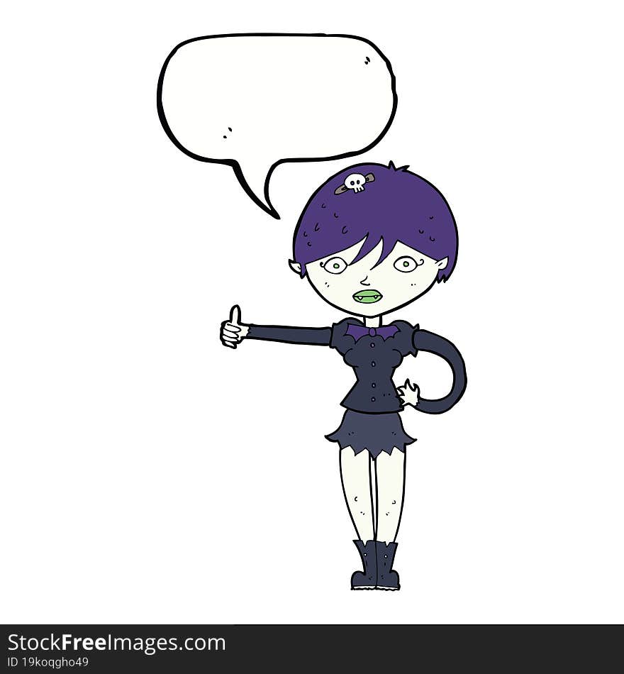 cartoon vampire girl giving thumbs up symbol with speech bubble