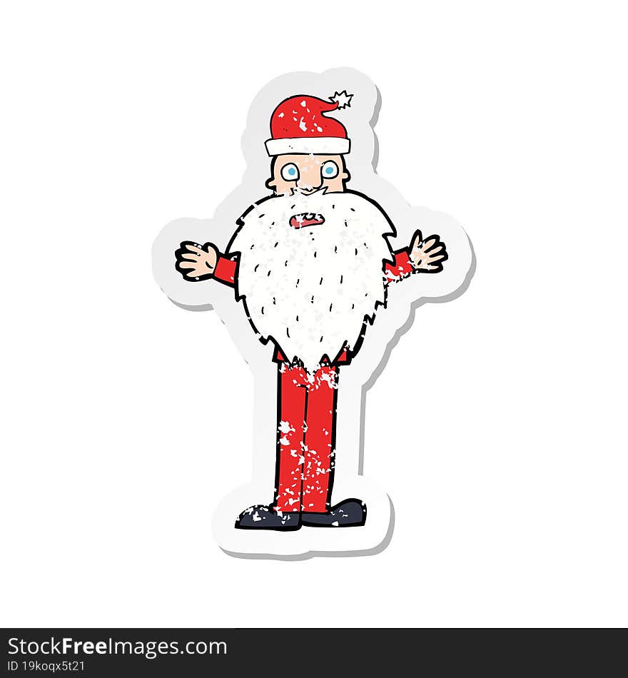 retro distressed sticker of a cartoon worried santa claus