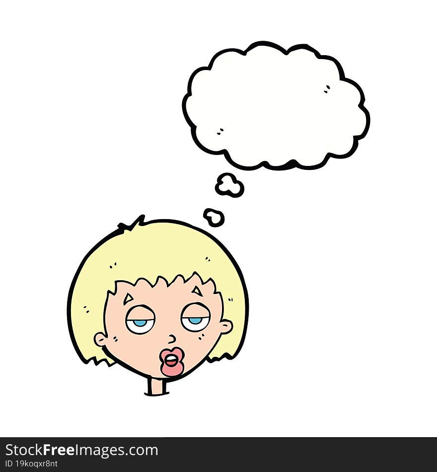 cartoon bored woman with thought bubble