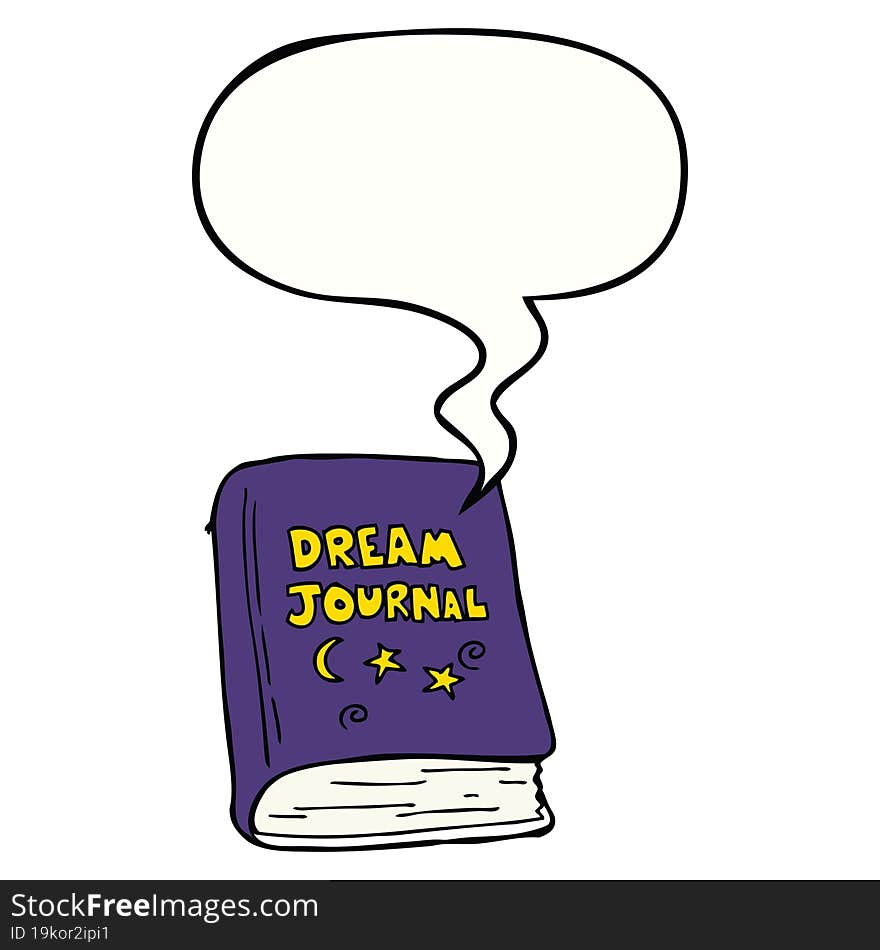 cartoon dream journal and speech bubble