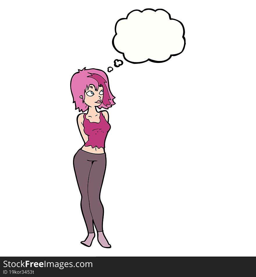 cartoon attractive girl with thought bubble