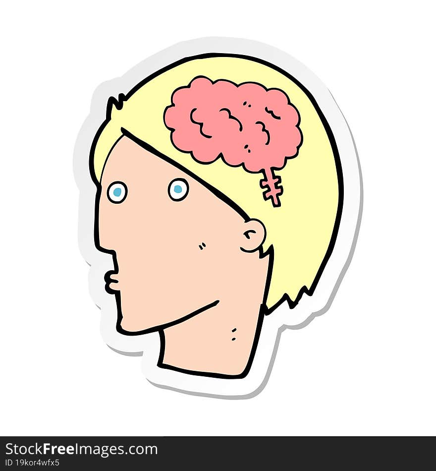 sticker of a cartoon man with brain symbol