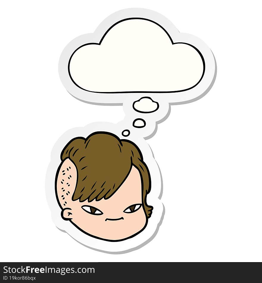 cartoon female face and thought bubble as a printed sticker