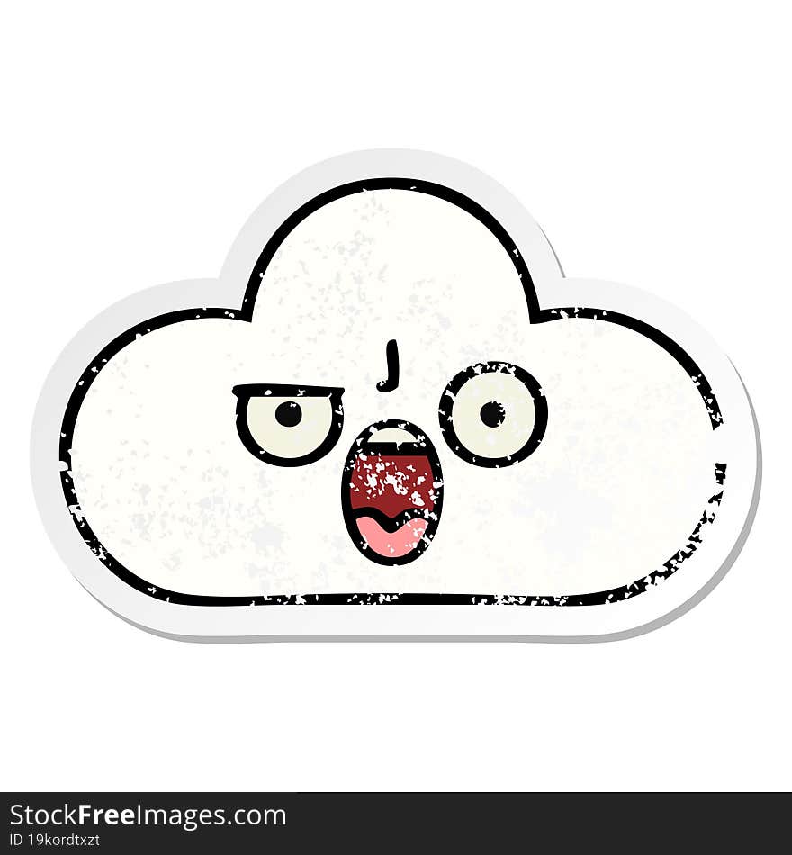 distressed sticker of a cute cartoon cloud