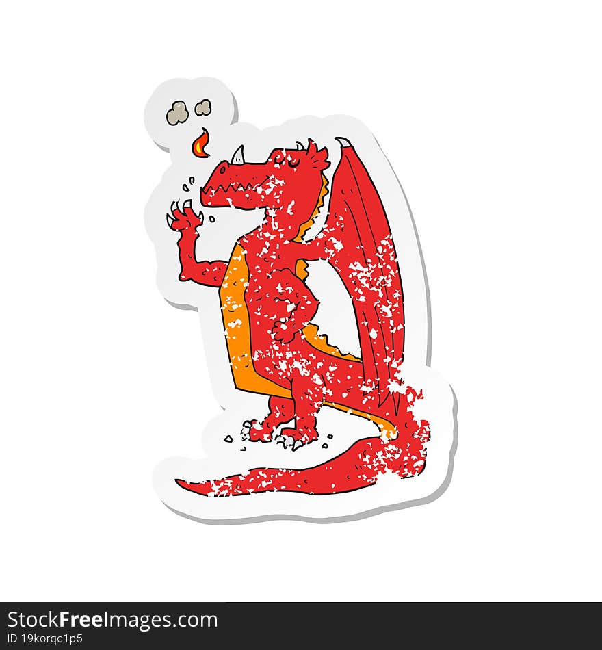 retro distressed sticker of a cartoon happy dragon