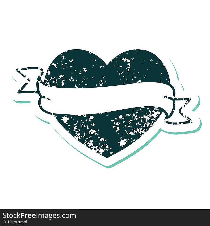 Distressed Sticker Tattoo Style Icon Of A Heart And Banner